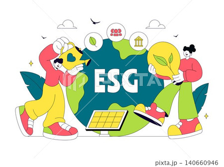 Environmental Social Governance Vector Illustration Featuring ESG Reporting, Sustainable Business Practices, Renewable Energy, and Green Investment Environmental Social Governance Vector Illustration Featuring ESG Reporting, Sustainable Business Practices, Renewable Energy, and Green Investment 140660946