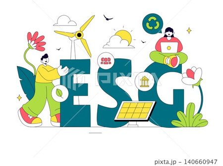 Environmental Social Governance Vector Illustration Featuring ESG Reporting, Sustainable Business Practices, Renewable Energy, and Green Investment Environmental Social Governance Vector Illustration Featuring ESG Reporting, Sustainable Business Practices, Renewable Energy, and Green Investment 140660947