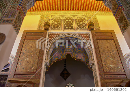 View of the sumptuous Arab-Andalusian style architecture in the Zawiya of Moulay Idriss II in Fez View of the sumptuous Arab-Andalusian style architecture in the Zawiya of Moulay Idriss II in Fez 140661202