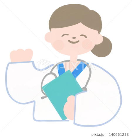 手を振る女性医師の北欧テイストのイラスト 140661258
