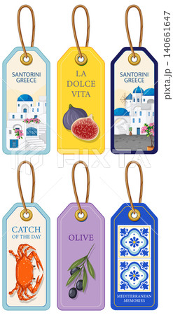 Mediterranean Theme Travel Luggage Tags with Greek and Italian Motifs 140661647
