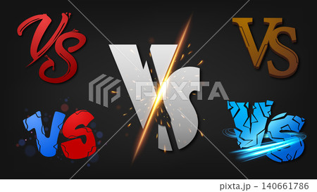Versus Letter with Fire Sparkling, Lightning Strikes and 3D Effect, Icons Set on Dark Background, Vector Illustration Versus Letter with Fire Sparkling, Lightning Strikes and 3D Effect, Icons Set on Dark Background, Vector Illustration 140661786