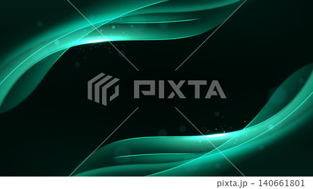 Abstract Elegant Blue Green Wave on Dark Background with Lighting Effect and Sparkle, Vector Illustration 140661801