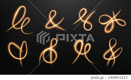 Set of Golden Glowing Light Trails and Abstract Lines, Vector Illustration Set of Golden Glowing Light Trails and Abstract Lines, Vector Illustration 140661825