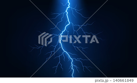 Blue Lightning Flash Bolt, Thunderstorm Effect, Electrical Concept on Dark Background, Vector Illustration 140661849
