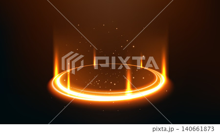 Futuristic Gold Magic Teleportation Portal with Sparks, Vector Illustration 140661873