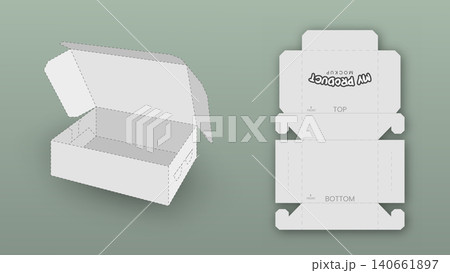 Simple Packaging Box Die Cut Cube Template with 3D Preview, White Editable Blueprint Layout with Cutting Lines, Vector Illustration 140661897