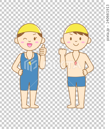 A set of illustrations of swimming school coaches, with outlines. A set of illustrations of swimming school coaches, with outlines. 140661913
