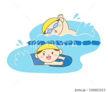 プールで泳ぐ男の子と女の子のイラスト 140661915