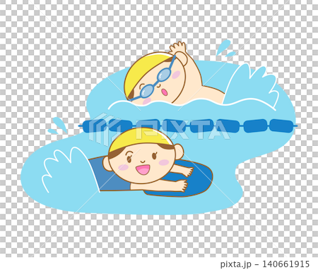 プールで泳ぐ男の子と女の子のイラスト 140661915