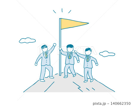 頂上に到達した会社員たち 頂上に到達した会社員たち 140662350