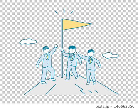 頂上に到達した会社員たち 頂上に到達した会社員たち 140662350