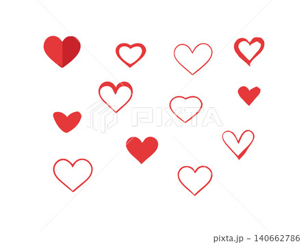Collection of hearts icons in red color. simple heart shaped metal heart with stroke valentines day icons Collection of hearts icons in red color. simple heart shaped metal heart with stroke valentines day icons 140662786
