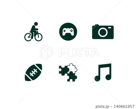 Hobby Icon Set. Gamming, cycling, Puzzle Icon for Hobbies Hobby Icon Set. Gamming, cycling, Puzzle Icon for Hobbies 140662857