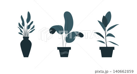 Houseplants. Vector set of outline drawings plants, succulents in pot 140662859