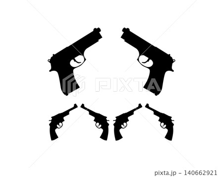 Pistol Isolated silhouettes of firearms. Isolated guns vector 140662921