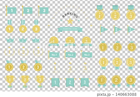 ランキング　アイコン　セット　ゴールド　素材　イラスト　ベクター　メダル　トロフィー　クラウン 140663088