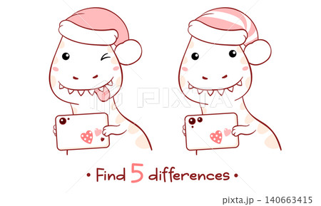 Educational Game for Kids with cute dinosaur taking photo with an mobile cell phone. Find five Differences Activity For Preschool Children. Find 5 differences education game for kids with funny dino Educational Game for Kids with cute dinosaur taking photo with an mobile cell phone. Find five Differences Activity For Preschool Children. Find 5 differences education game for kids with funny dino 140663415