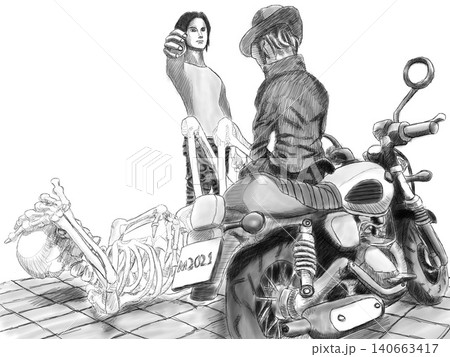 バイクと人物のイラスト バイクと人物のイラスト 140663417