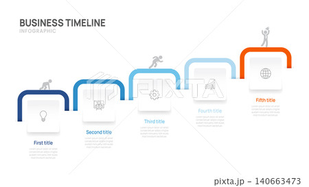 Business Infographic Timeline Template with 5 Step process, label and circle design for business and presentation Vector Illustration. 140663473