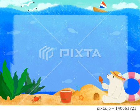 海辺で砂遊びをするシロクマ 140663723