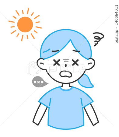 熱中症で意識障害がある女性のイラスト 返事がおかしい 熱中症で意識障害がある女性のイラスト 返事がおかしい 140664011