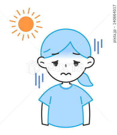 熱中症で倦怠感のある女性のイラスト だるい 顔が青い 熱中症で倦怠感のある女性のイラスト だるい 顔が青い 140664017