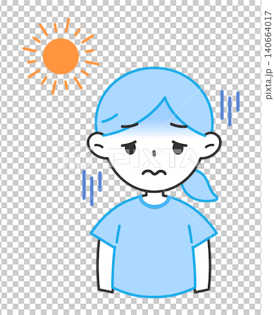 熱中症で倦怠感のある女性のイラスト だるい 顔が青い 熱中症で倦怠感のある女性のイラスト だるい 顔が青い 140664017