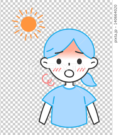 Illustration of a woman with a high body temperature due to heatstroke; fever, flushed. Illustration of a woman with a high body temperature due to heatstroke; fever, flushed. 140664020