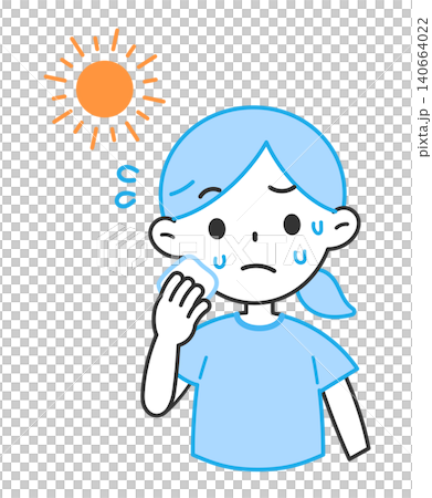 插圖描繪了一名女子因中暑而大汗淋漓的情景。 插圖描繪了一名女子因中暑而大汗淋漓的情景。 140664022
