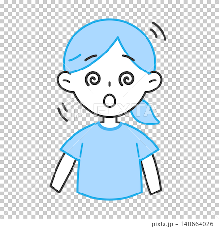 Illustration of a woman feeling dizzy, unsteady, and wobbly. Illustration of a woman feeling dizzy, unsteady, and wobbly. 140664026