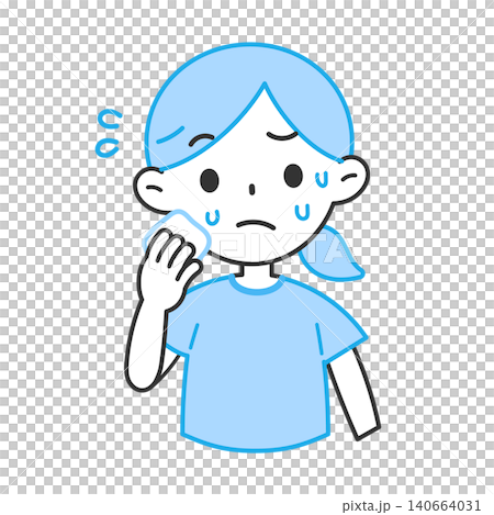 Illustration of a woman sweating profusely. Illustration of a woman sweating profusely. 140664031