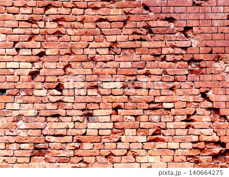 Full horizontal texture of an aged brick wall. The background texture is that of a retro brick wall 140664275