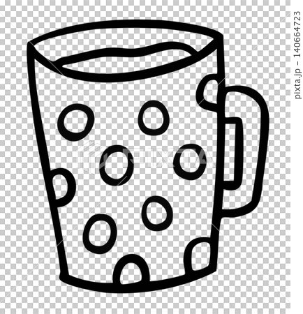 Hand drawn hot coffee in polka dot mug outline for cafe, restaurant, drink menu, recipe, department store, supermarket, mart, caffeine, beverage, kitchenware, office snack, breakfast, workloads Hand drawn hot coffee in polka dot mug outline for cafe, restaurant, drink menu, recipe, department store, supermarket, mart, caffeine, beverage, kitchenware, office snack, breakfast, workloads 140664723