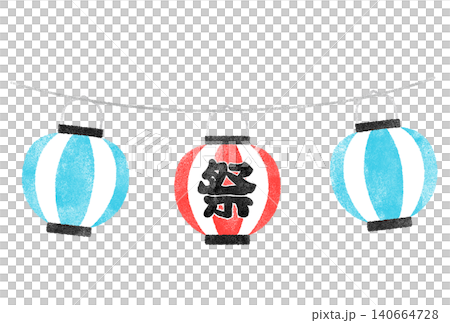 赤と水色のお祭りの提灯の水彩イラスト 赤と水色のお祭りの提灯の水彩イラスト 140664728