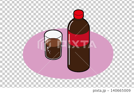 A plastic bottle of cola and a glass (with outlines) A plastic bottle of cola and a glass (with outlines) 140665009