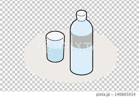 A PET bottle of carbonated beverage in gray packaging and a glass (with outlines). 140665014