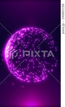 Abstract magenta particle sphere with glowing dots, digital cosmic form, and futuristic data network atmosphere. Abstract magenta particle sphere with glowing dots, digital cosmic form, and futuristic data network atmosphere. 140665198