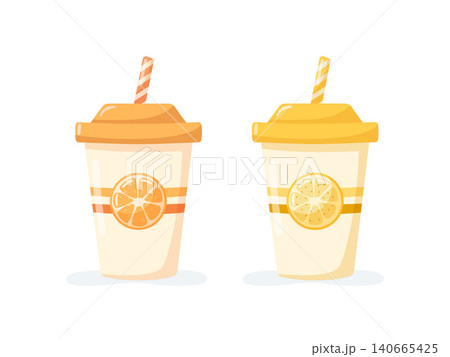 Orange and lemon soda cups with straws fast food vector Orange and lemon soda cups with straws fast food vector 140665425