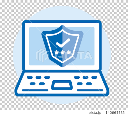 情報セキュリティのアイコン。パソコンにシールド、盾のベクターイラスト。セキュリティ対策。 140665583
