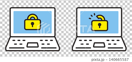 Security icons representing lock and unlock. Computer access management, information security. 140665587