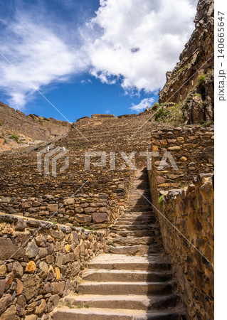 Panoramic view of the Inca fortress site Ollantaytambo in Peru Panoramic view of the Inca fortress site Ollantaytambo in Peru 140665647