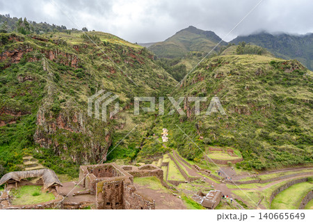 Ancient Inca terraces and ruins at Pisac in the Sacred Valley, Peru Ancient Inca terraces and ruins at Pisac in the Sacred Valley, Peru 140665649