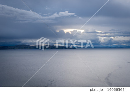 Panoramic view of Lake Titicaca from Taquile Island, Peru 140665654