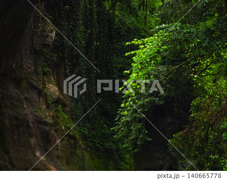 Moss clings to ancient stone walls 140665778