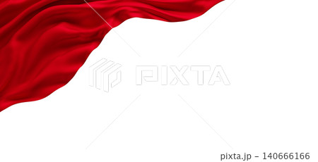 Luxury red pleated chiffon fabric corner border isolated on white background with copy space 3D render Luxury red pleated chiffon fabric corner border isolated on white background with copy space 3D render 140666166