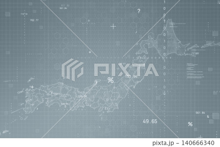 日本とデジタルテクノロジーのコンセプト背景素材CG　DX　AI　通信ネットワーク 140666340