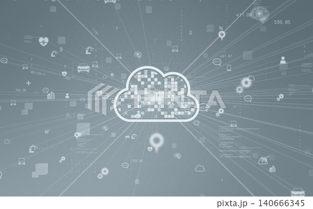クラウドネットワークのコンセプト背景素材CG　AI　DX　半導体　通信ネットワーク 140666345