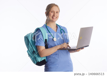 Nursing Student Using Laptop for Medical Education Nursing Student Using Laptop for Medical Education 140666513