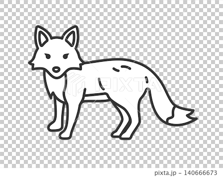 面向前方的狐狸的插圖（線條畫）。 140666673
